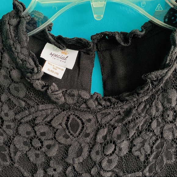 Short Sleeve Black Dress With Floral Lace Overlay - Picture 3 of 7